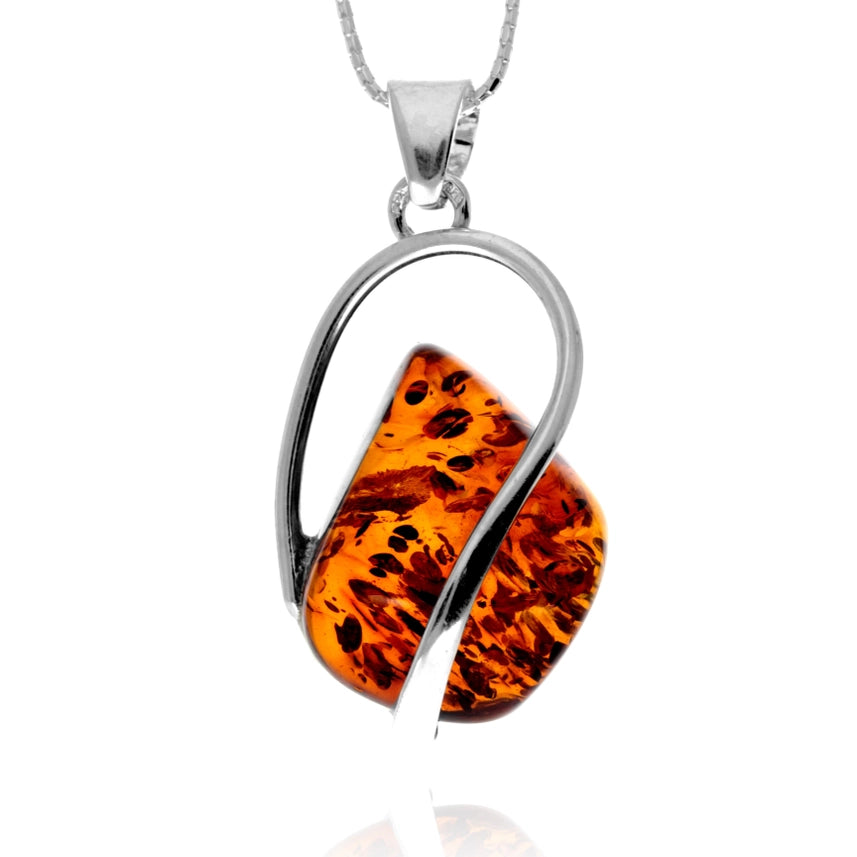 Cognac Baltic Amber & Sterling Silver Statement Pendant