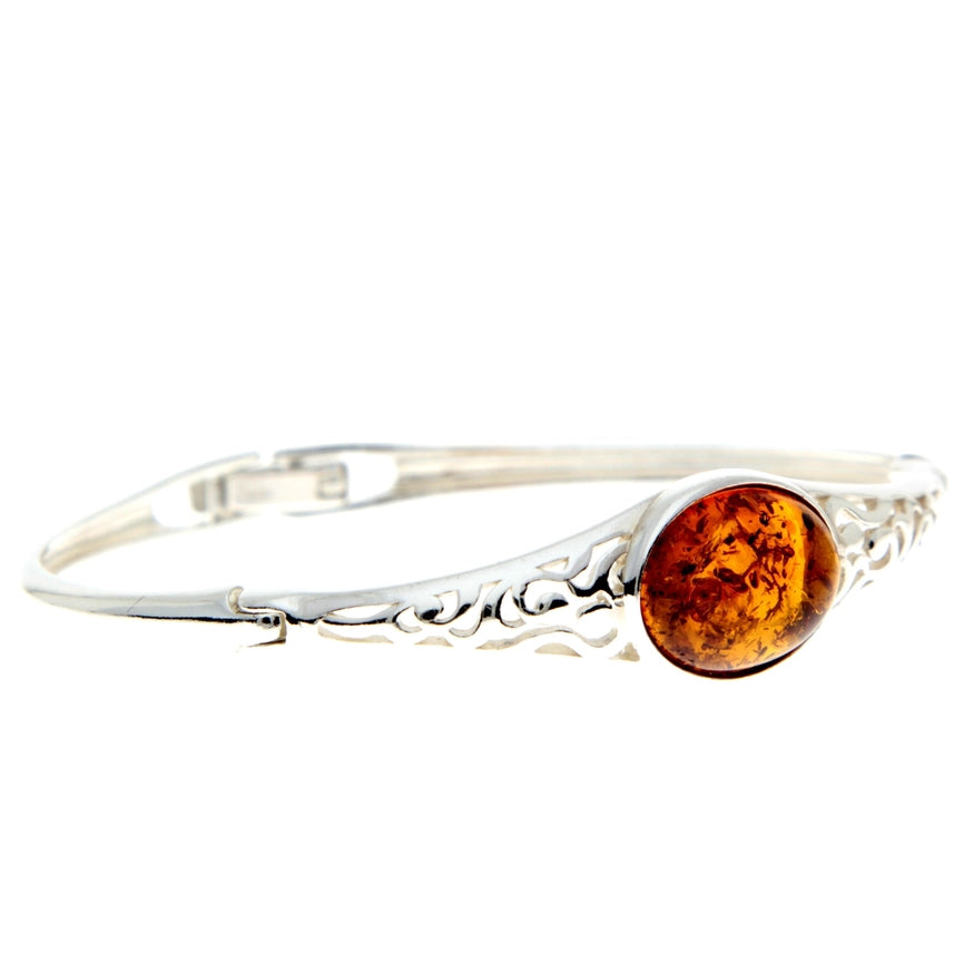 Cognac Baltic Amber & Sterling Silver Celtic Bangle