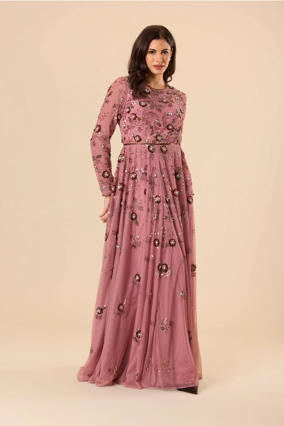 Isaiah Floral Embellished Maxi Dress – Mauve