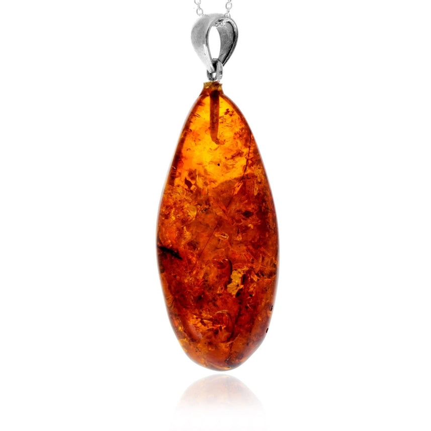 Cognac Baltic Amber & Sterling Silver Sculptural Pendant