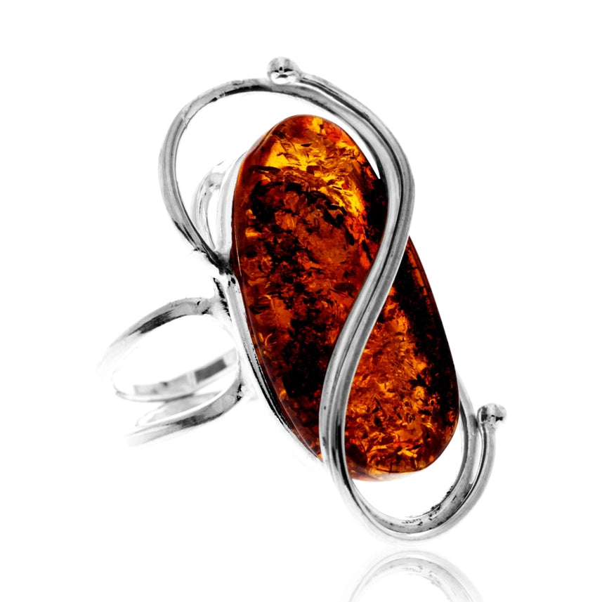 Cognac Baltic Amber & Sterling Silver Sculptural Statement Ring