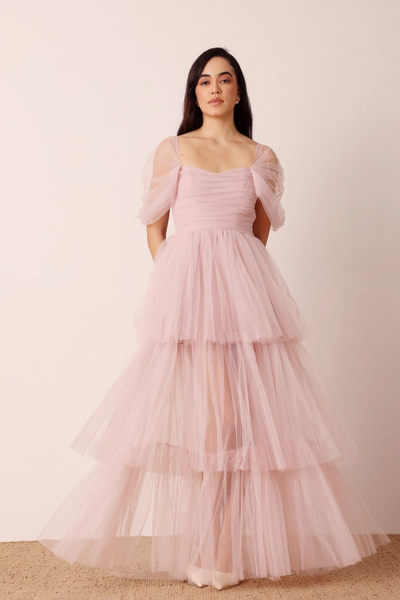 Sydney Tiered Tulle Maxi Dress – Dusty Pink