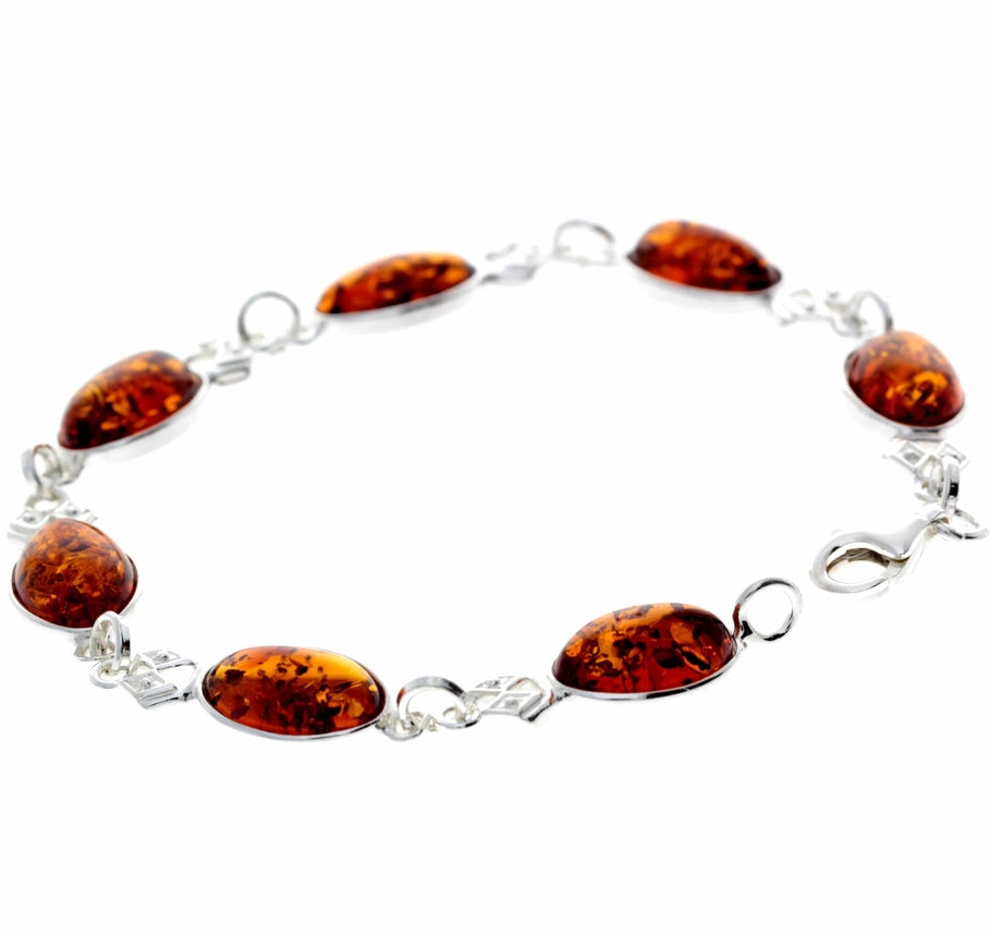 Cognac Baltic Amber & Sterling Silver Seven-Stone Link Bracelet