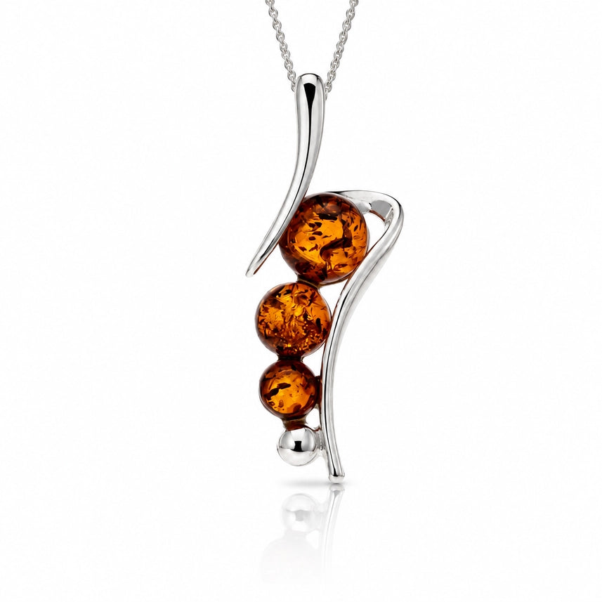 Cognac Baltic Amber & Sterling Silver Cascade Pendant
