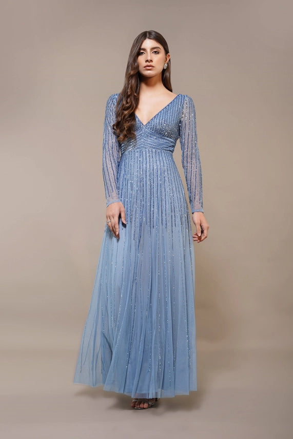 Laura Embellished Maxi Dress – Powder Blue