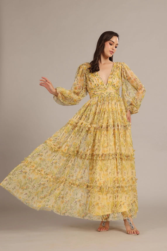 Lydia Floral Maxi Dress – Soft Yellow