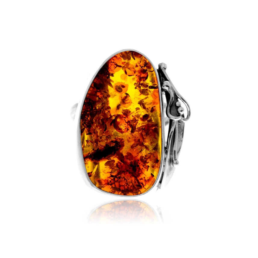 Cognac Baltic Amber & Sterling Silver Oval Statement Ring