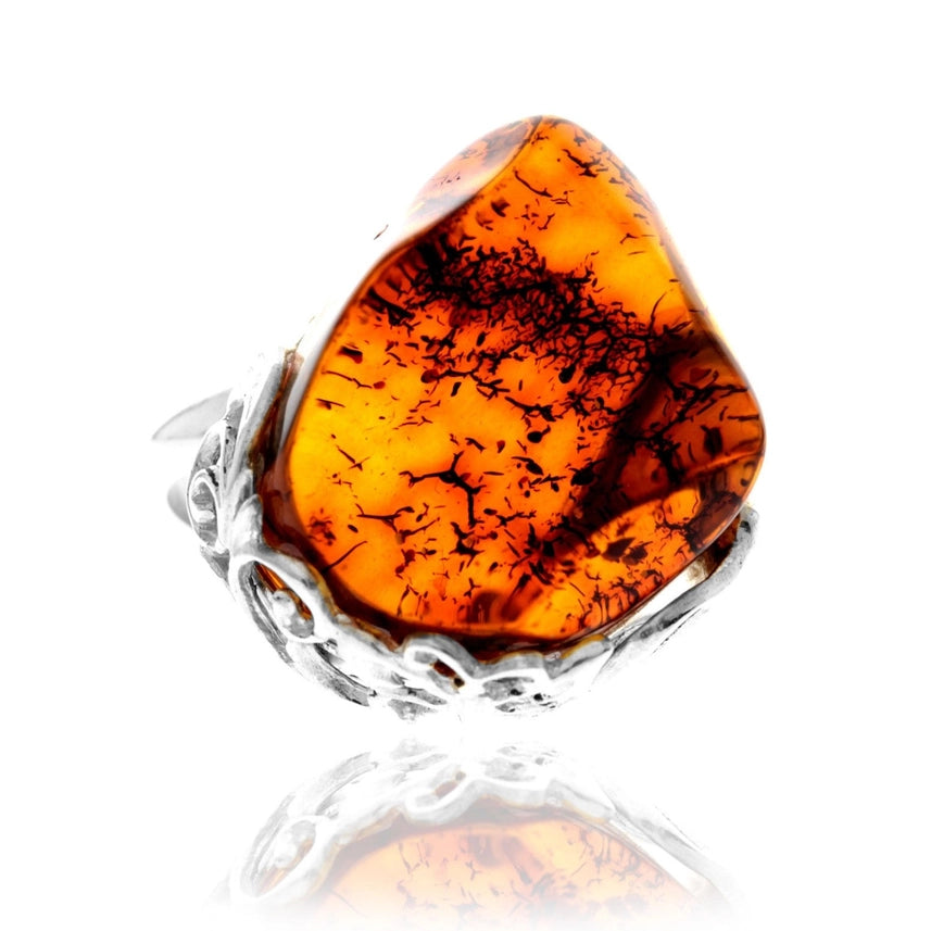 Cognac Baltic Amber & Sterling Silver Statement Ring