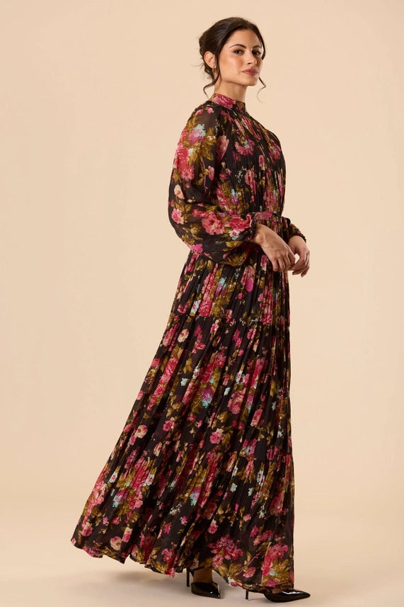 Violetta Floral Chiffon Maxi Dress – Black Multi