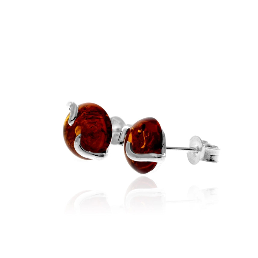 Cognac Baltic Amber & Sterling Silver Modern Stud Earrings