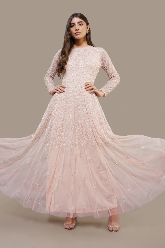 Sila Embellished Maxi Dress – Blush Pink