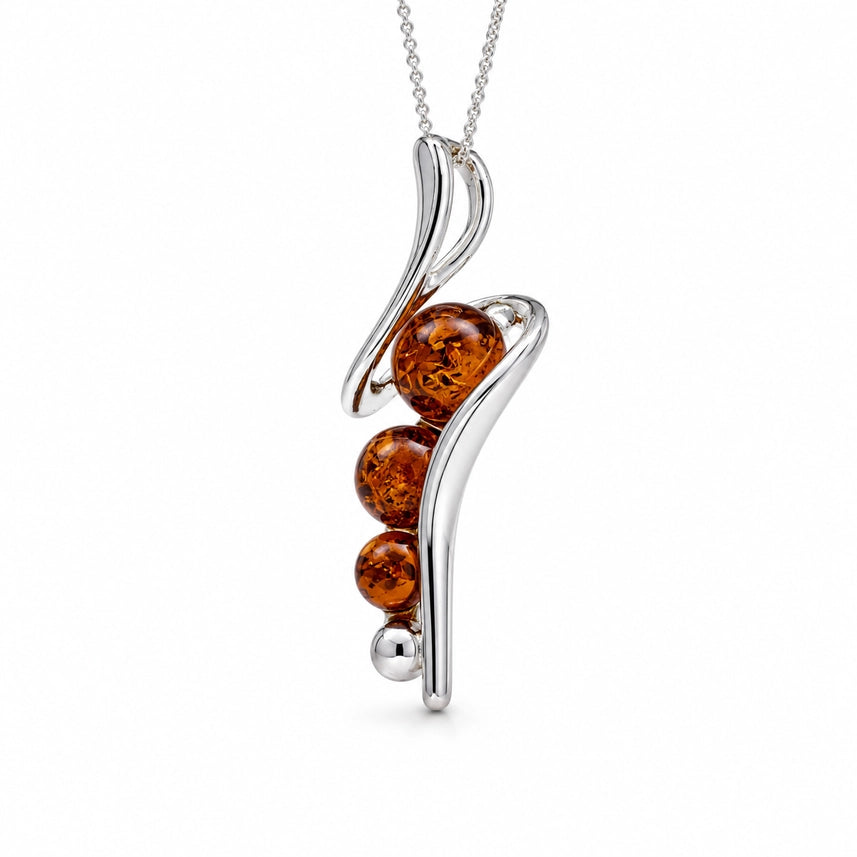 Cognac Baltic Amber & Sterling Silver Cascade Pendant