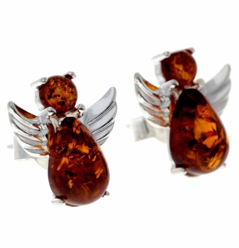 Cognac Baltic Amber & Sterling Silver Angel Stud Earrings