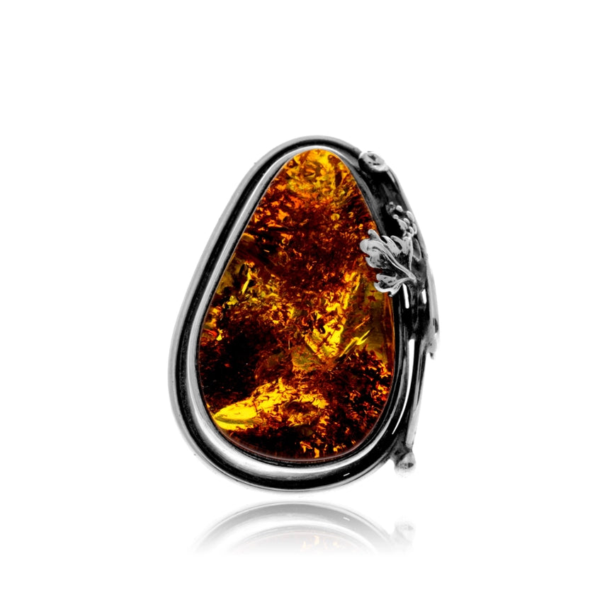 Cognac Baltic Amber & Sterling Silver Statement Ring