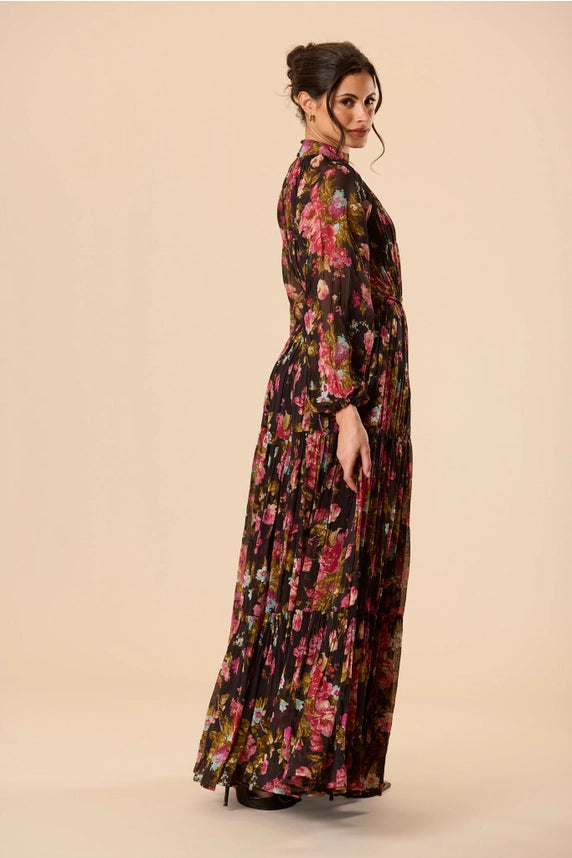 Violetta Floral Chiffon Maxi Dress – Black Multi