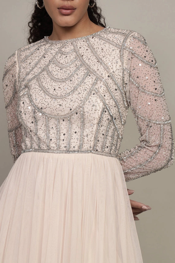 Ellie Embellished Tulle Maxi Dress – Powder Pink