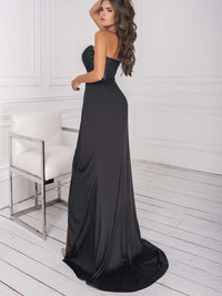 Black glitter formal gown with structured corset bodice