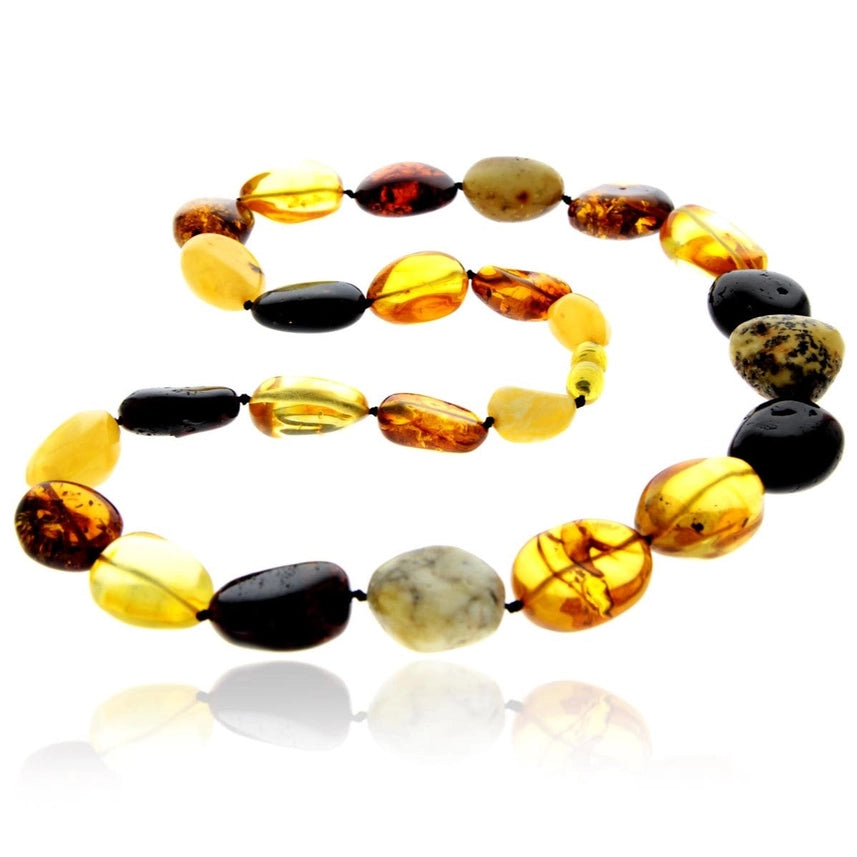 Mixed Baltic Amber Graduated Olive Bead Statement Necklace