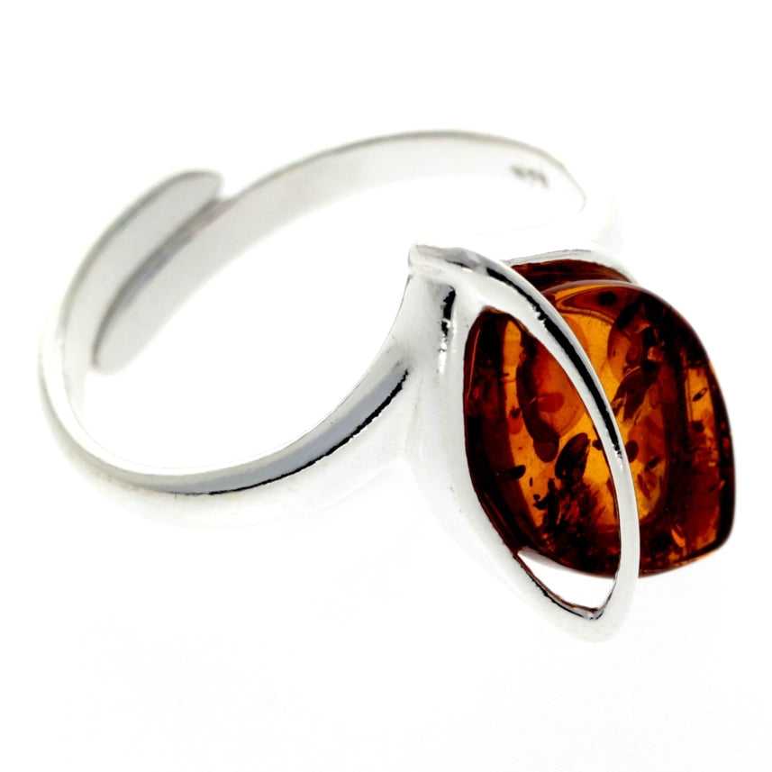 Cognac Baltic Amber & Sterling Silver Modern Ring
