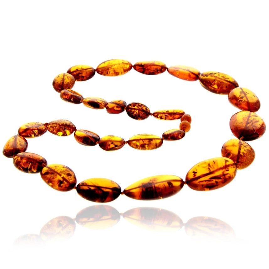 Cognac Baltic Amber Graduated Olive Bead Statement Necklace