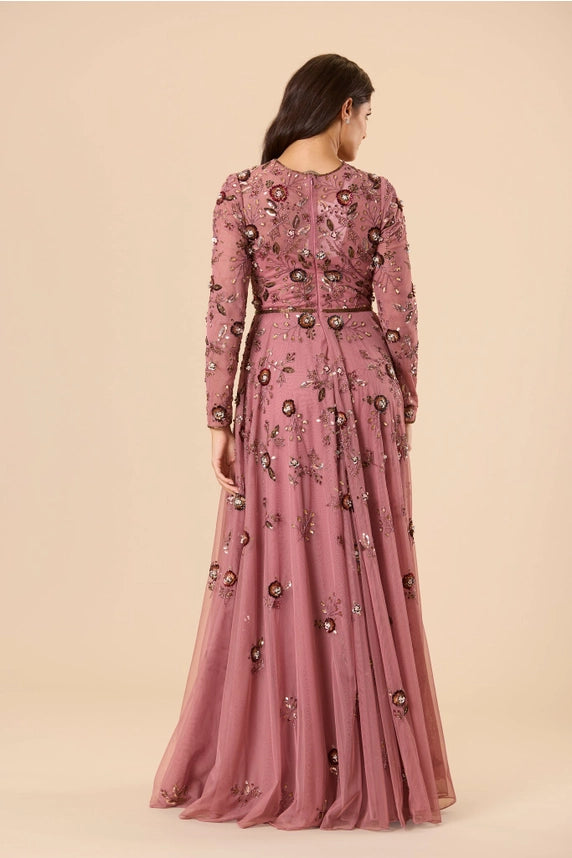 Isaiah Floral Embellished Maxi Dress – Mauve