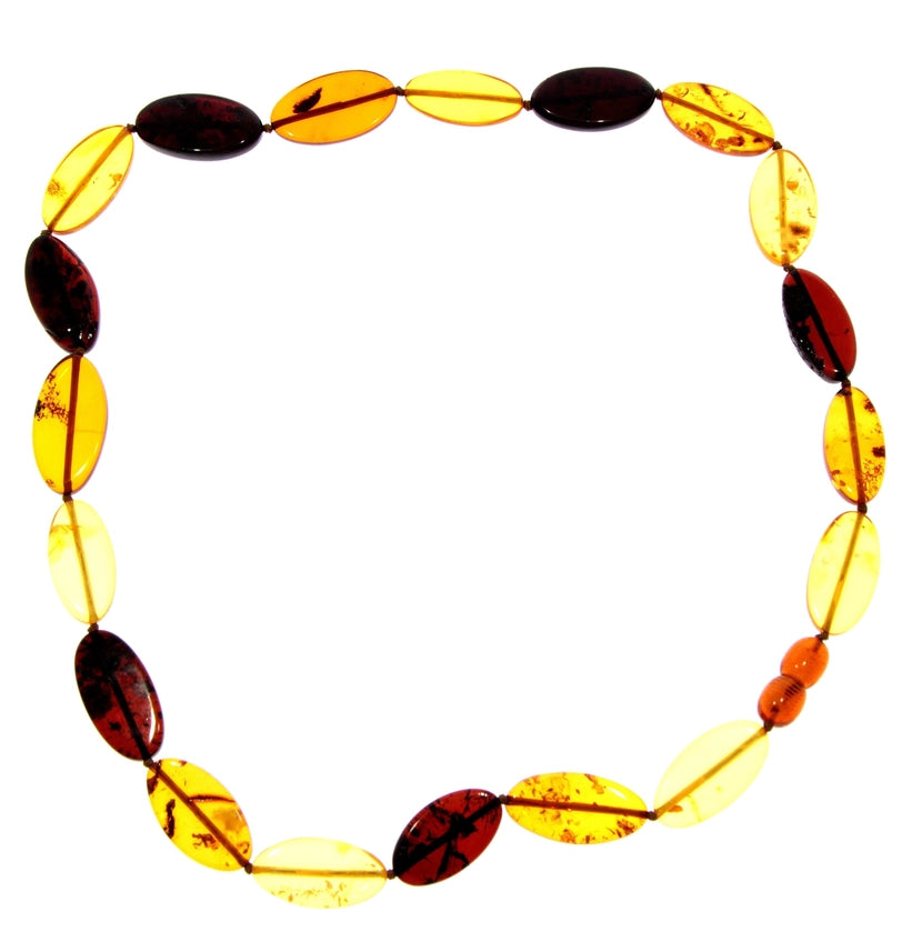 Mixed Baltic Amber Flat Olive Bead Statement Necklace