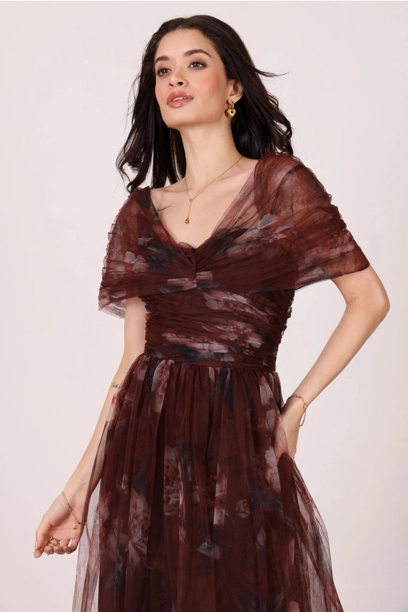Gillian Floral Tulle Maxi Dress – Mocha Plum