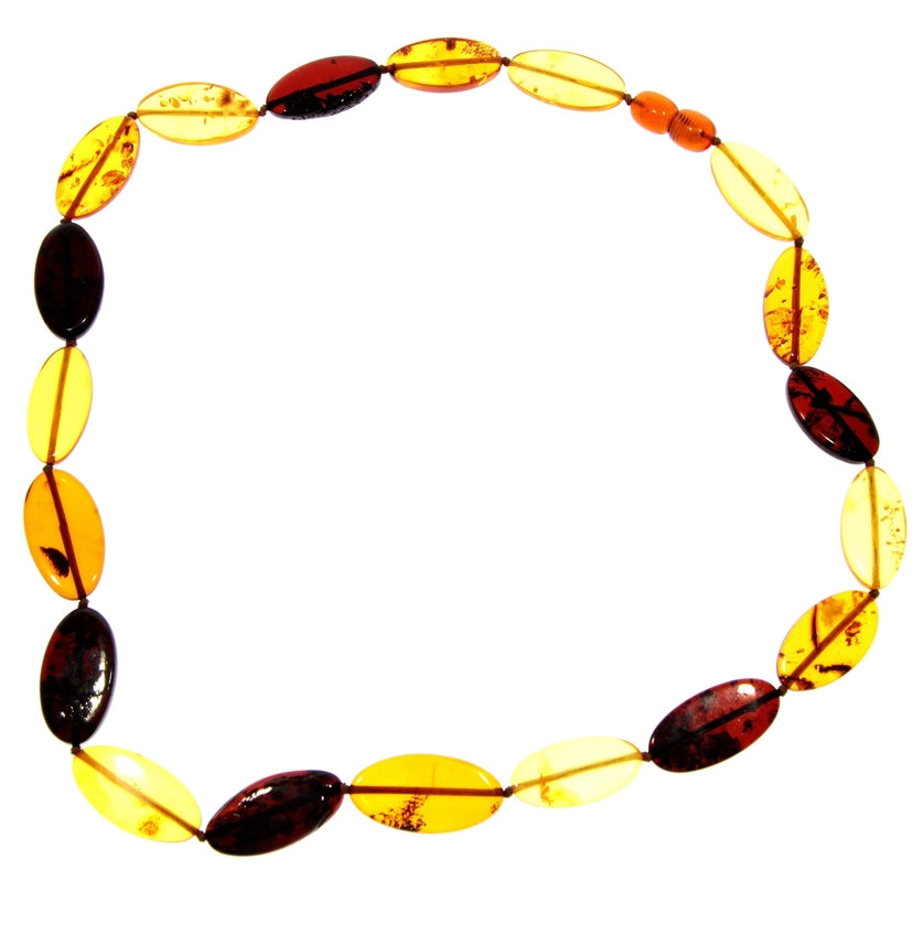 Mixed Baltic Amber Flat Olive Bead Statement Necklace