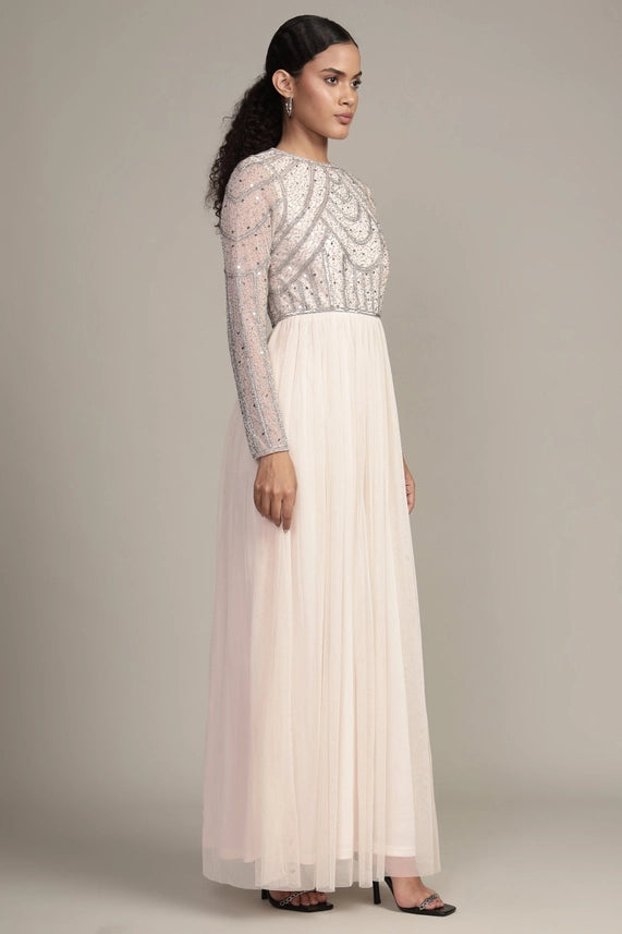 Ellie Embellished Tulle Maxi Dress – Powder Pink
