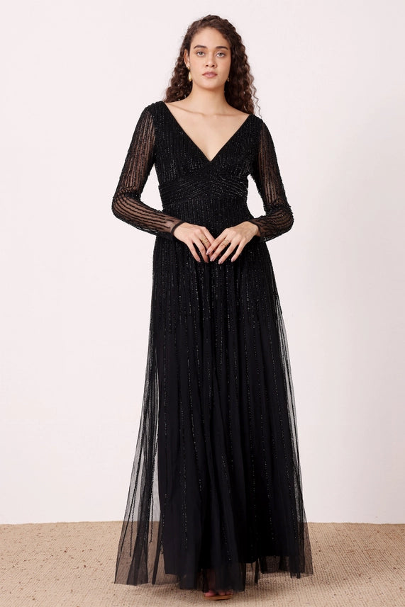 Laura Embellished Maxi Dress – Black