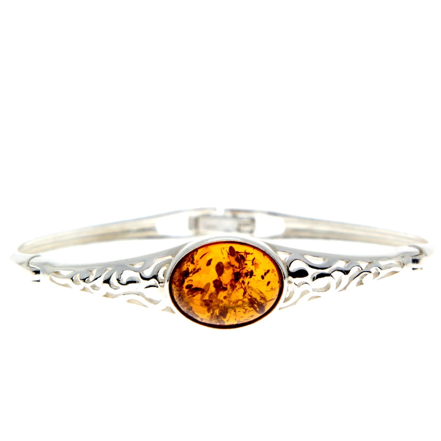 Cognac Baltic Amber & Sterling Silver Celtic Bangle