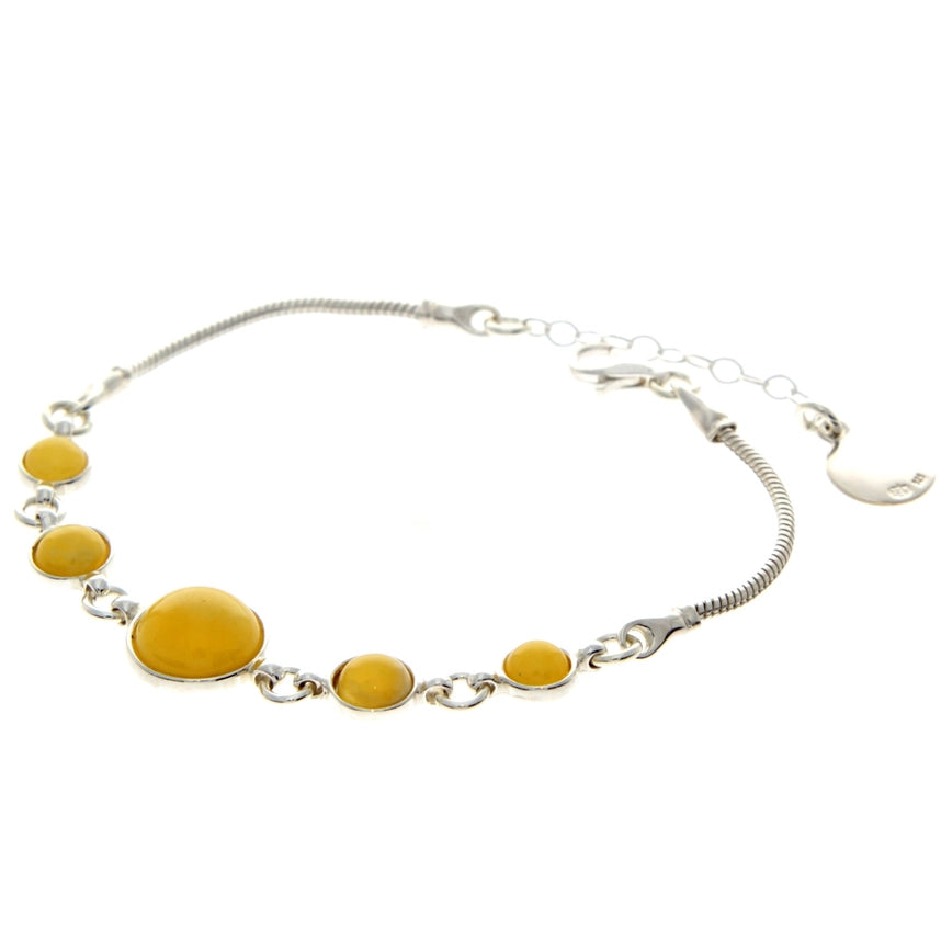 Lemon Baltic Amber & Sterling Silver Five-Stone Bracelet
