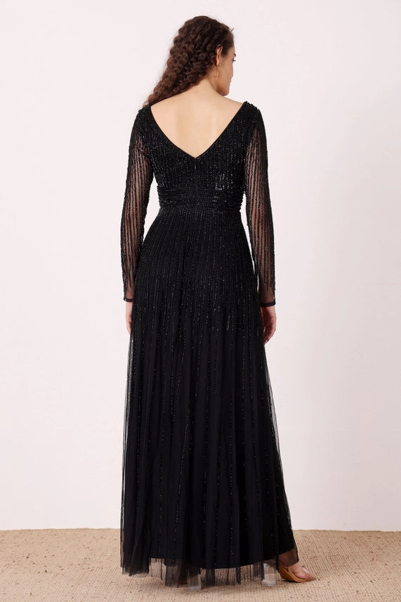 Laura Embellished Maxi Dress – Black