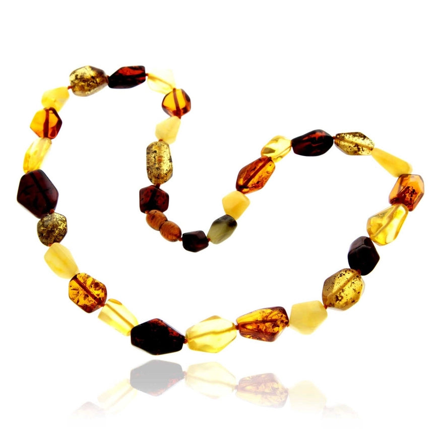 Mixed Baltic Amber Graduated Faceted Bead Necklace