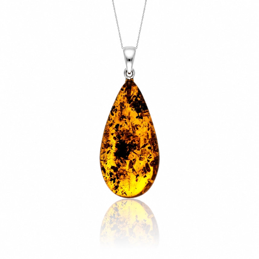 Cognac Baltic Amber Sterling Silver Statement Pendant