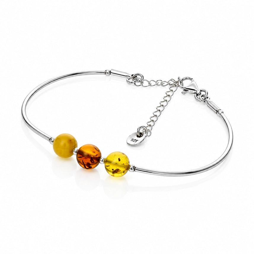 Mixed Baltic Amber & Sterling Silver Adjustable Bead Bracelet