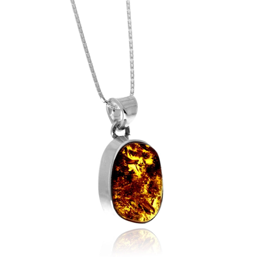Cognac Baltic Amber & Sterling Silver Oval Pendant