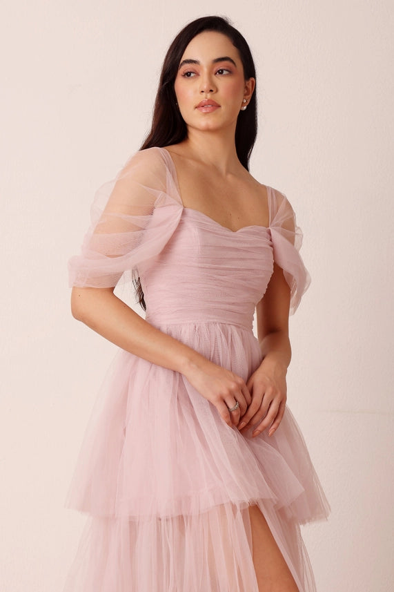 Sydney Tiered Tulle Maxi Dress – Dusty Pink