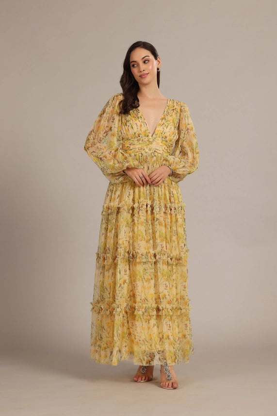 Lydia Floral Maxi Dress – Soft Yellow