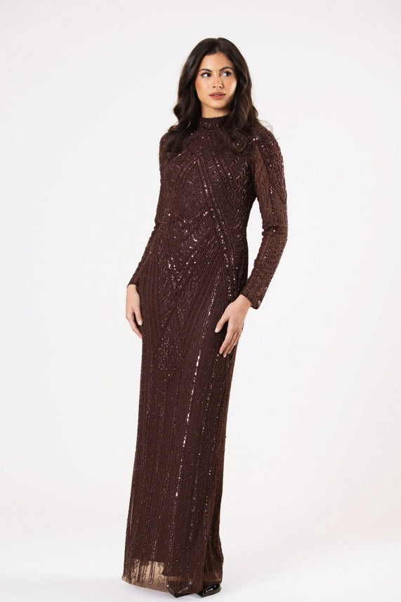Hera Embellished Maxi Dress – Chocolate