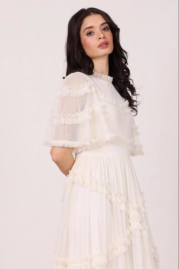Florine Ruffle Tulle Maxi Dress – Soft Cream