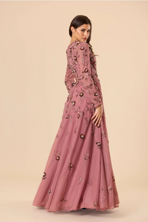 Isaiah Floral Embellished Maxi Dress – Mauve