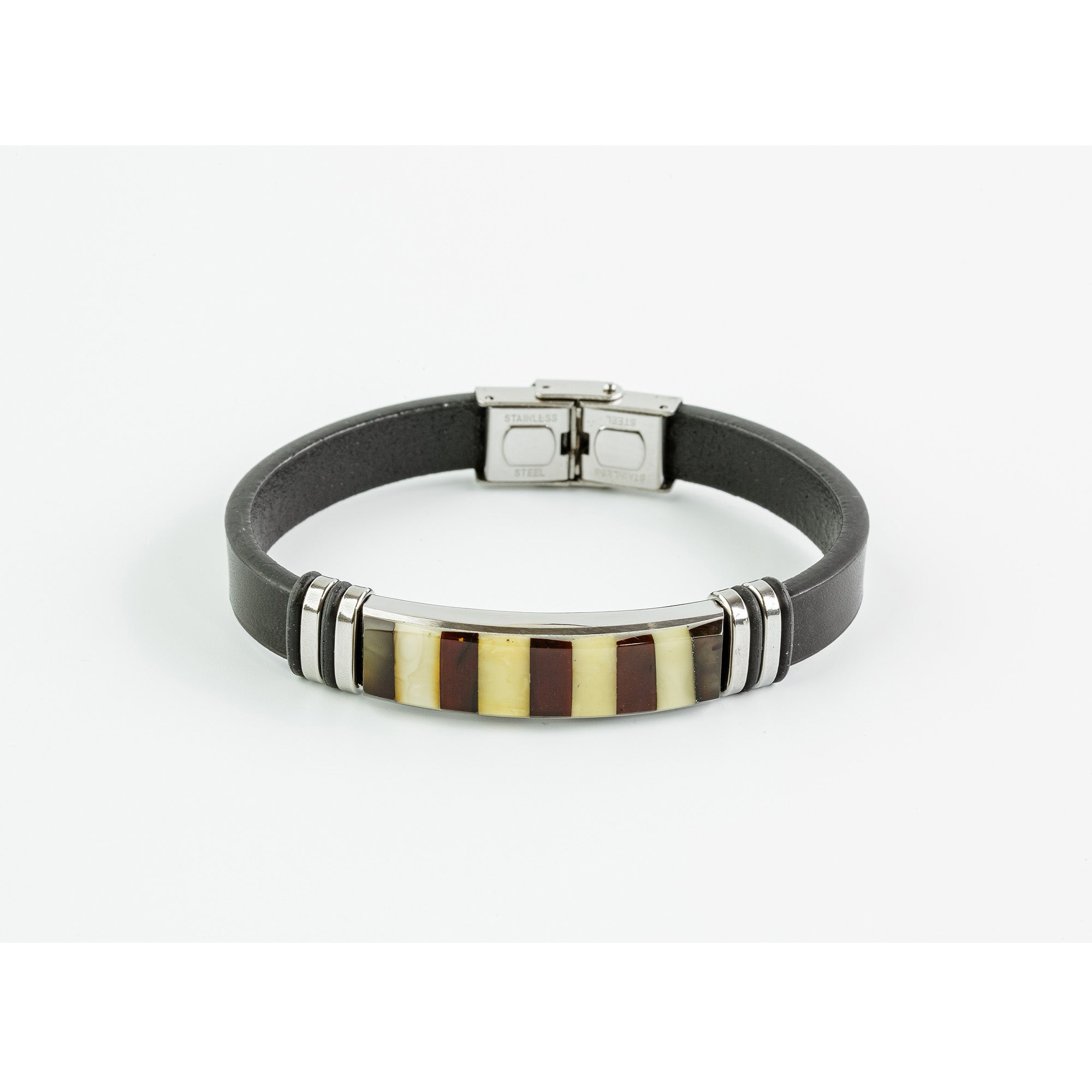 Men’s Natural Baltic Amber Mosaic Leather Bracelet – Mixed Amber