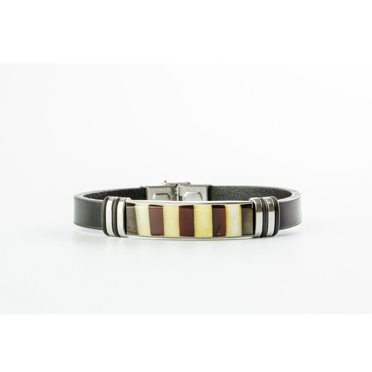 Men’s Natural Baltic Amber Mosaic Leather Bracelet – Mixed Amber