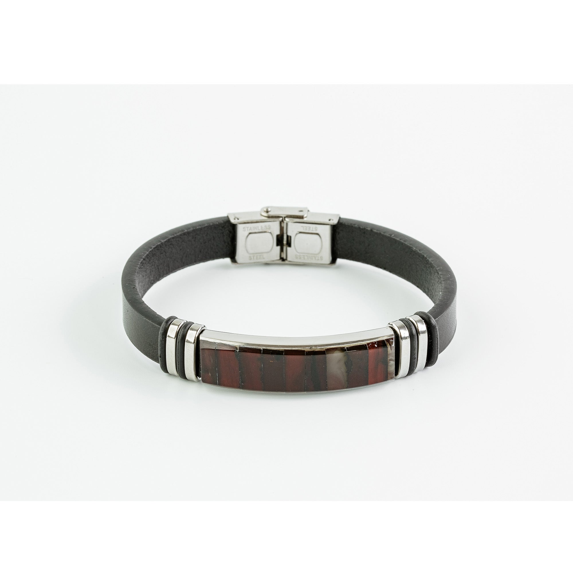 Men’s Natural Baltic Amber Mosaic Leather Bracelet – Cherry Red
