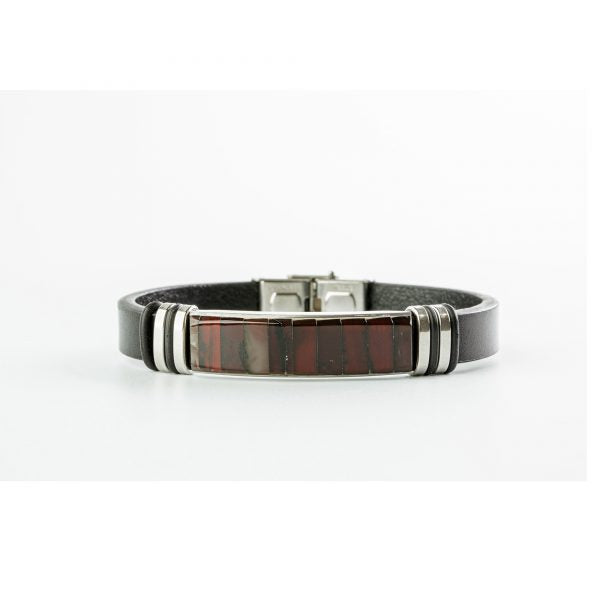 Men’s Natural Baltic Amber Mosaic Leather Bracelet – Cherry Red