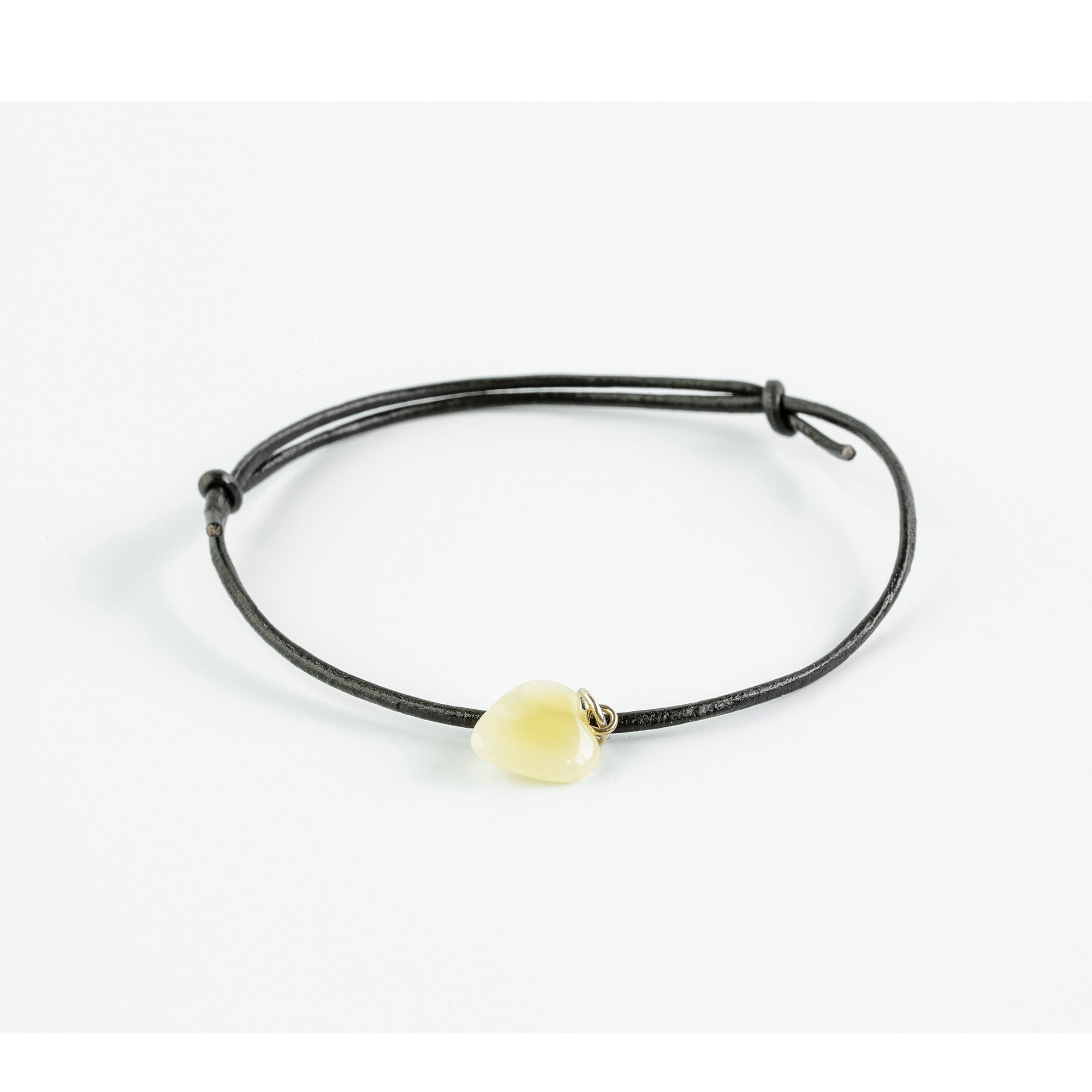 Natural Baltic Amber Heart Leather Bracelet – Milky Amber