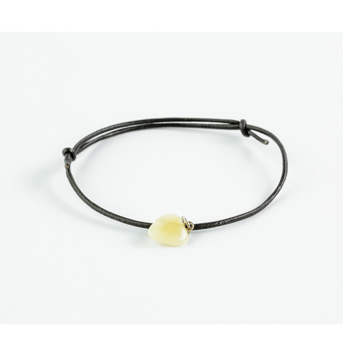 Natural Baltic Amber Heart Leather Bracelet – Milky Amber