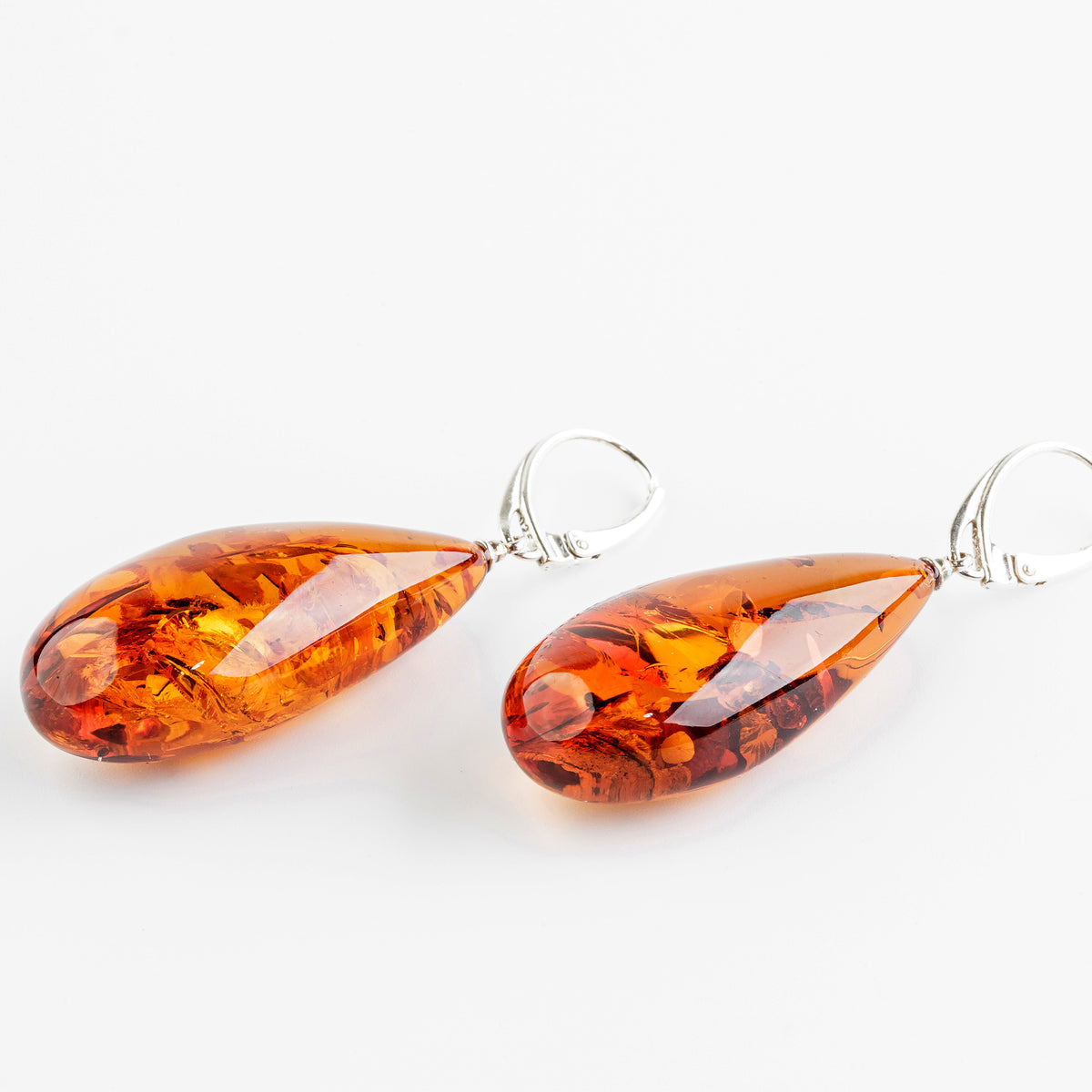 Natural Baltic Amber XL Drop Earrings – Cognac Gold
