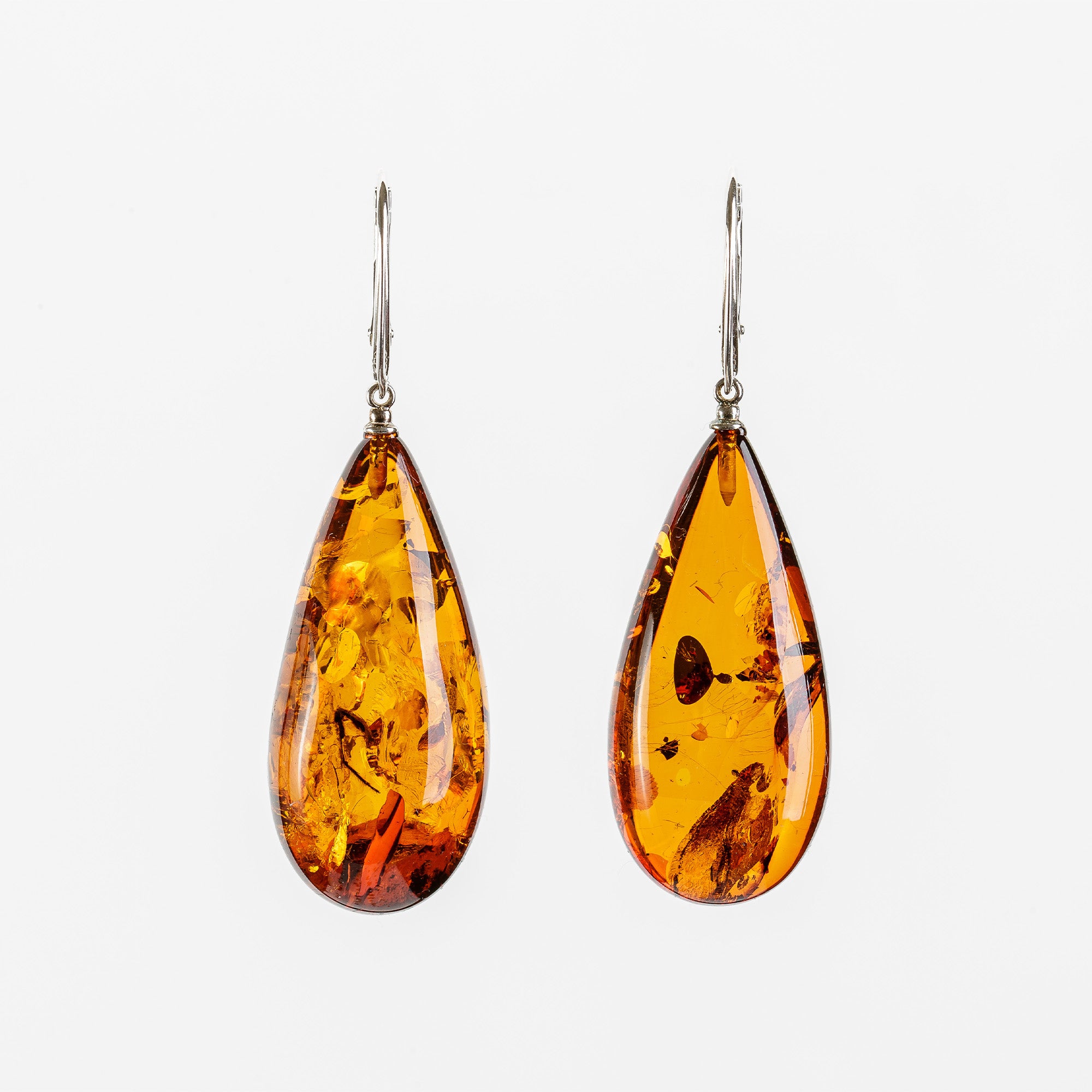 Natural Baltic Amber XL Drop Earrings – Cognac Gold